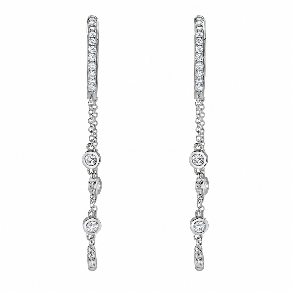 14K White Gold Diamond Drop Earrings