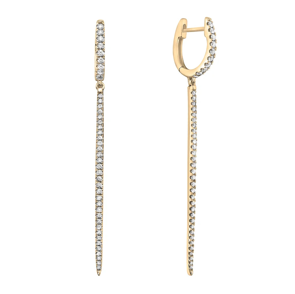 14K Yellow Gold Diamond Bar Drop Earrings