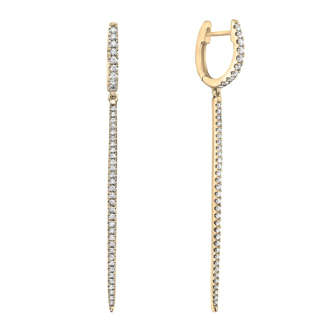 14K Yellow Gold Diamond Bar Drop Earrings