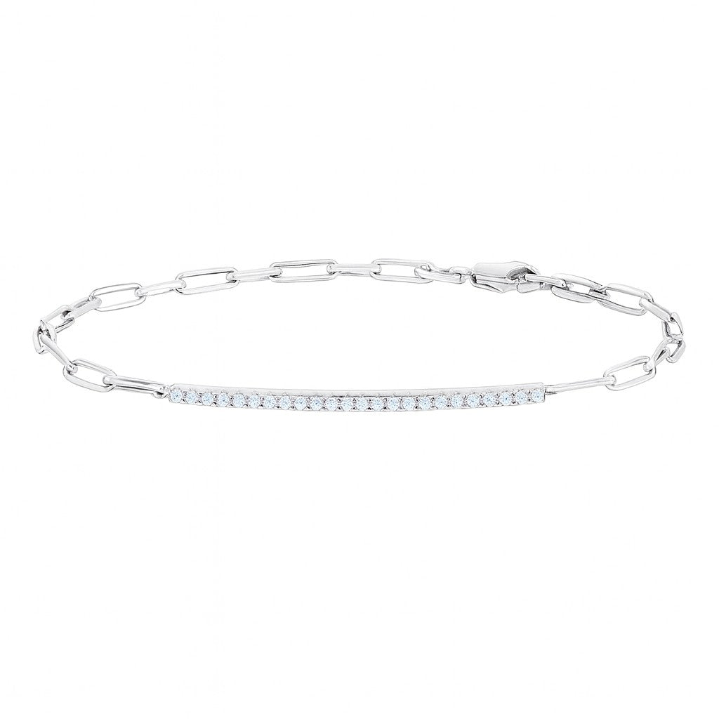 14K White Gold Diamond Bar Link Bracelet