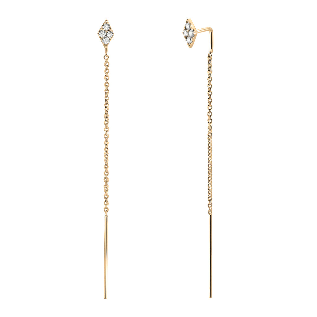 14K Yellow Gold Quad Diamond Threader Earrings