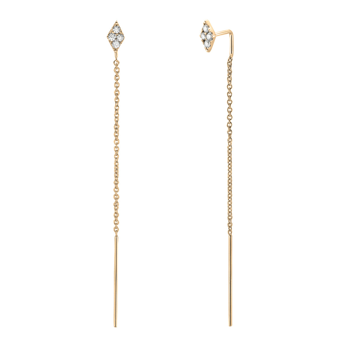14K Yellow Gold Quad Diamond Threader Earrings