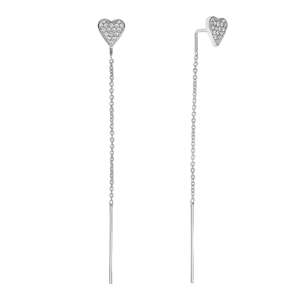 14K White Gold Diamond Heart Threader Earrings