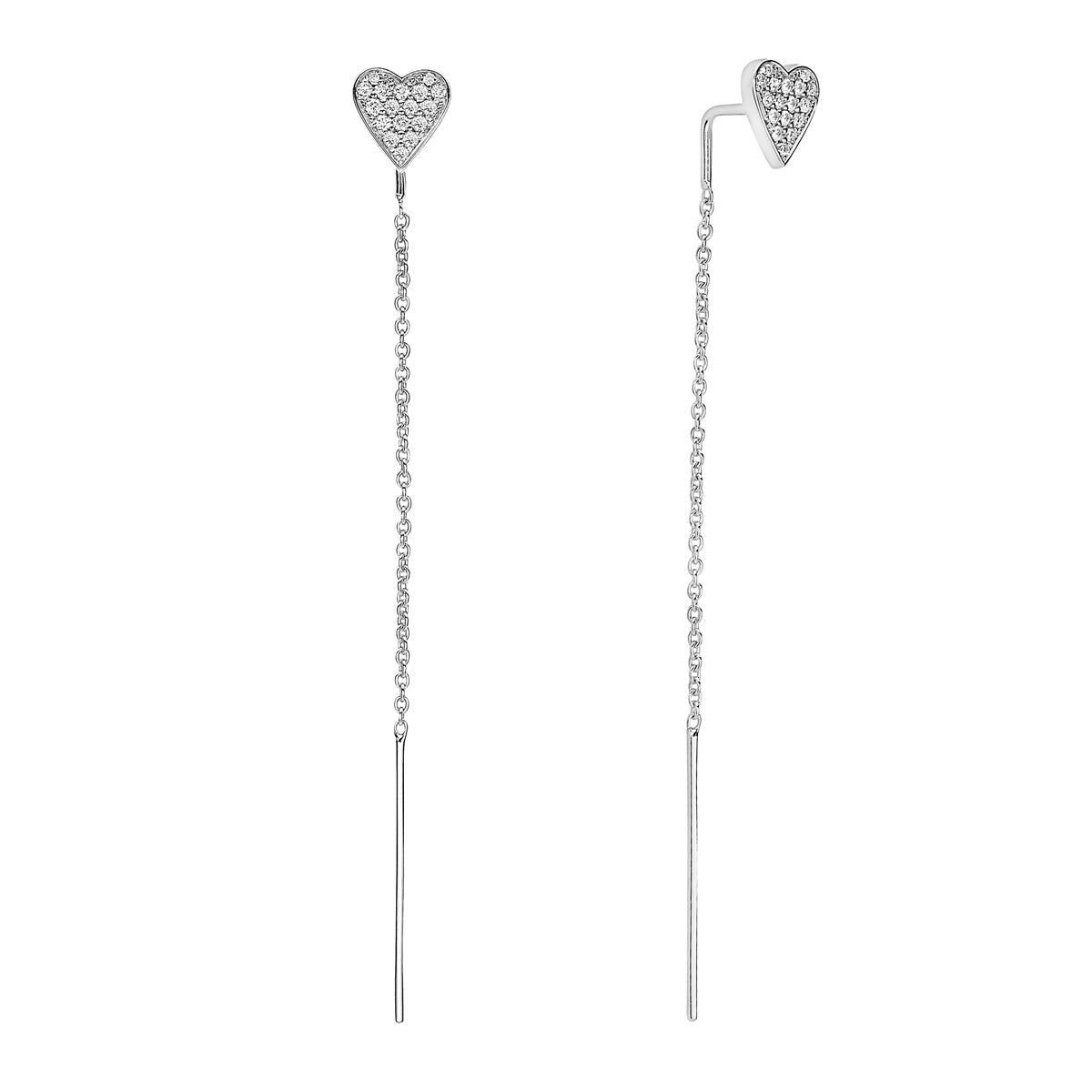 14K White Gold Diamond Heart Threader Earrings