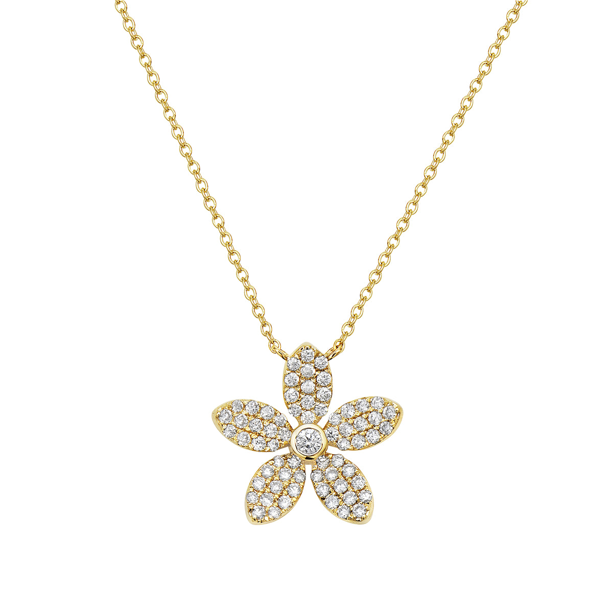 14K Yellow Gold Pavé Diamond Flower Pendant