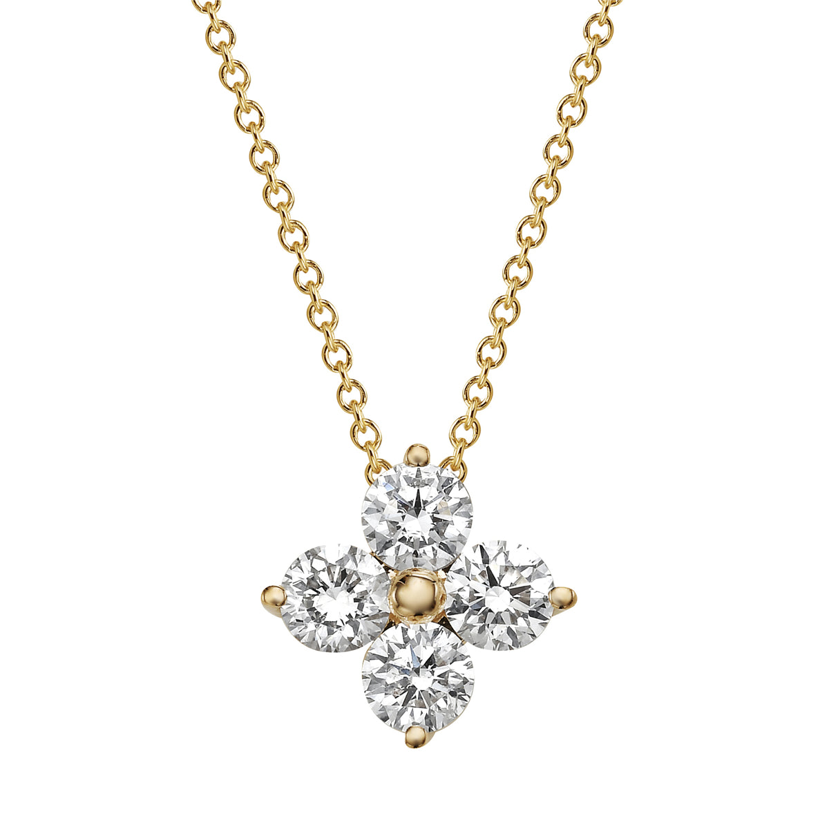 14K Yellow Gold Four-Diamond Floral Pendant