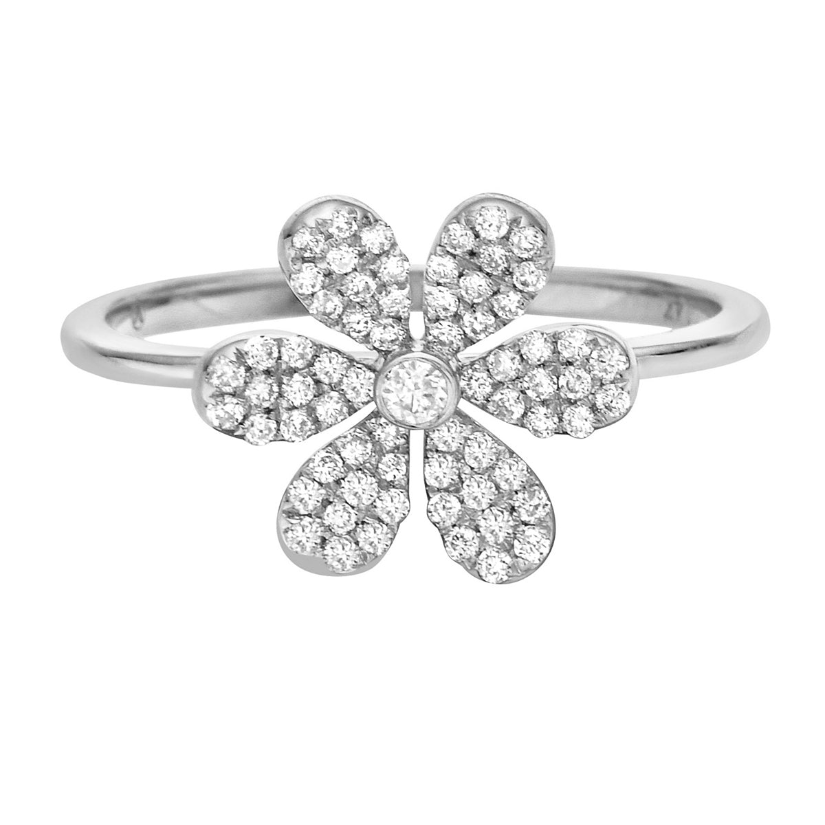 14K White Gold Diamond Flower Ring