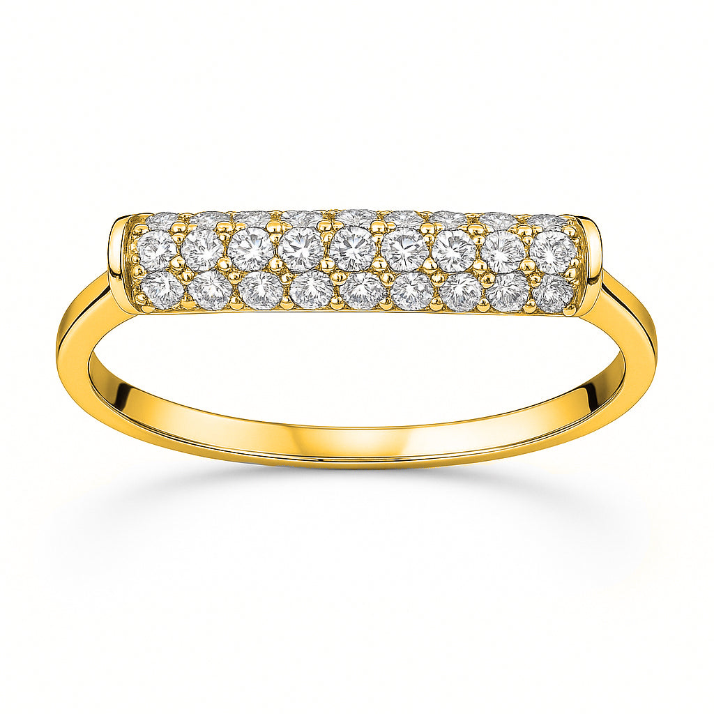 14K Yellow Gold Triple-Row Pavé Diamond Bar Ring