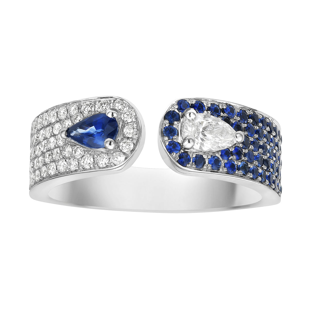 14K White Gold Pear-Shaped Sapphire & Diamond Open Ring