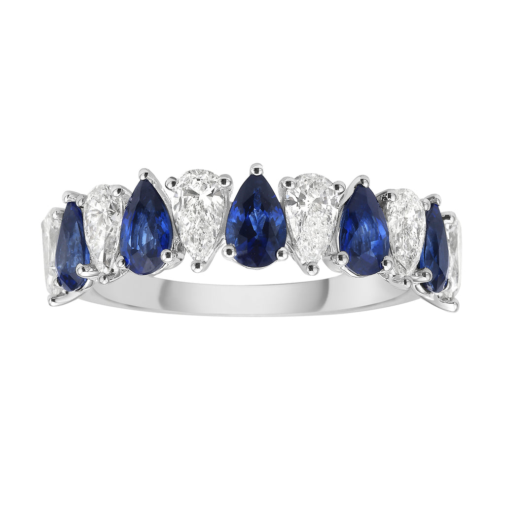 18K White Gold Pear-Shaped Sapphire & Diamond Band