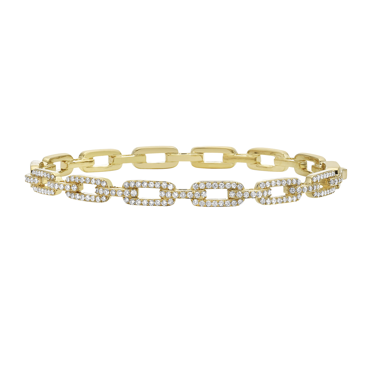 14K Yellow Gold Diamond Link Hinged Bangle