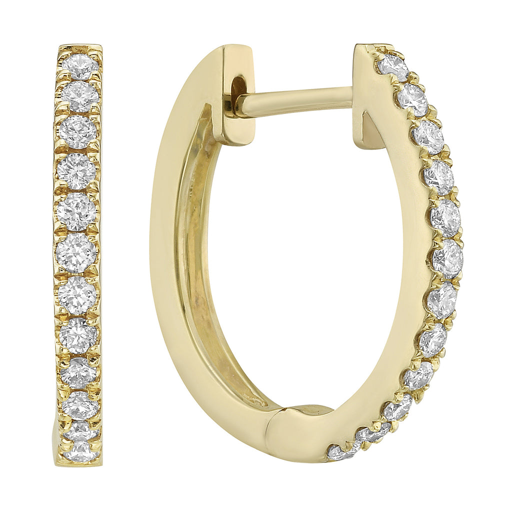 14K Yellow Gold Diamond Huggie Hoop Earrings