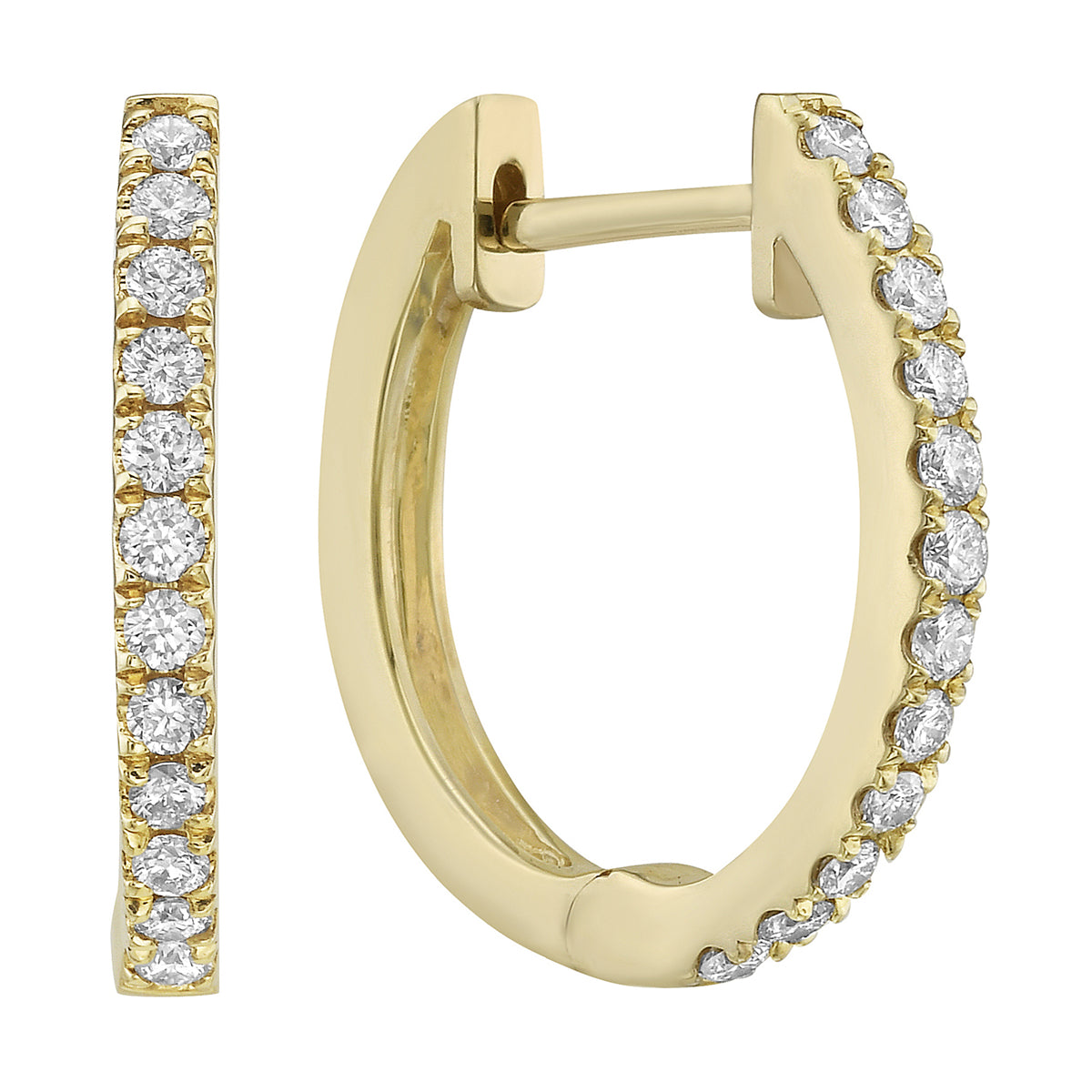 14K Yellow Gold Diamond Huggie Hoop Earrings