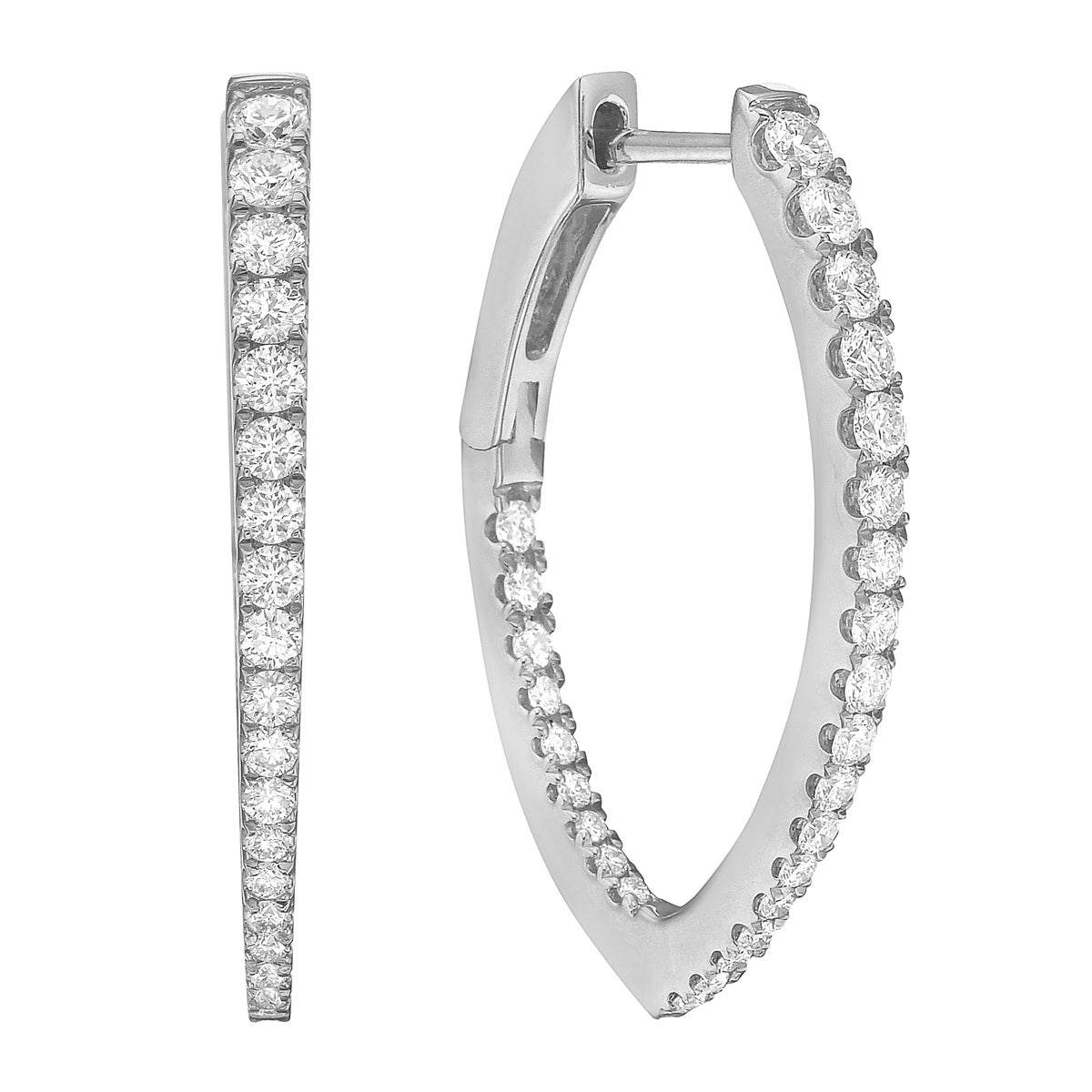 18K White Gold Diamond Inside-Out Hoop Earrings