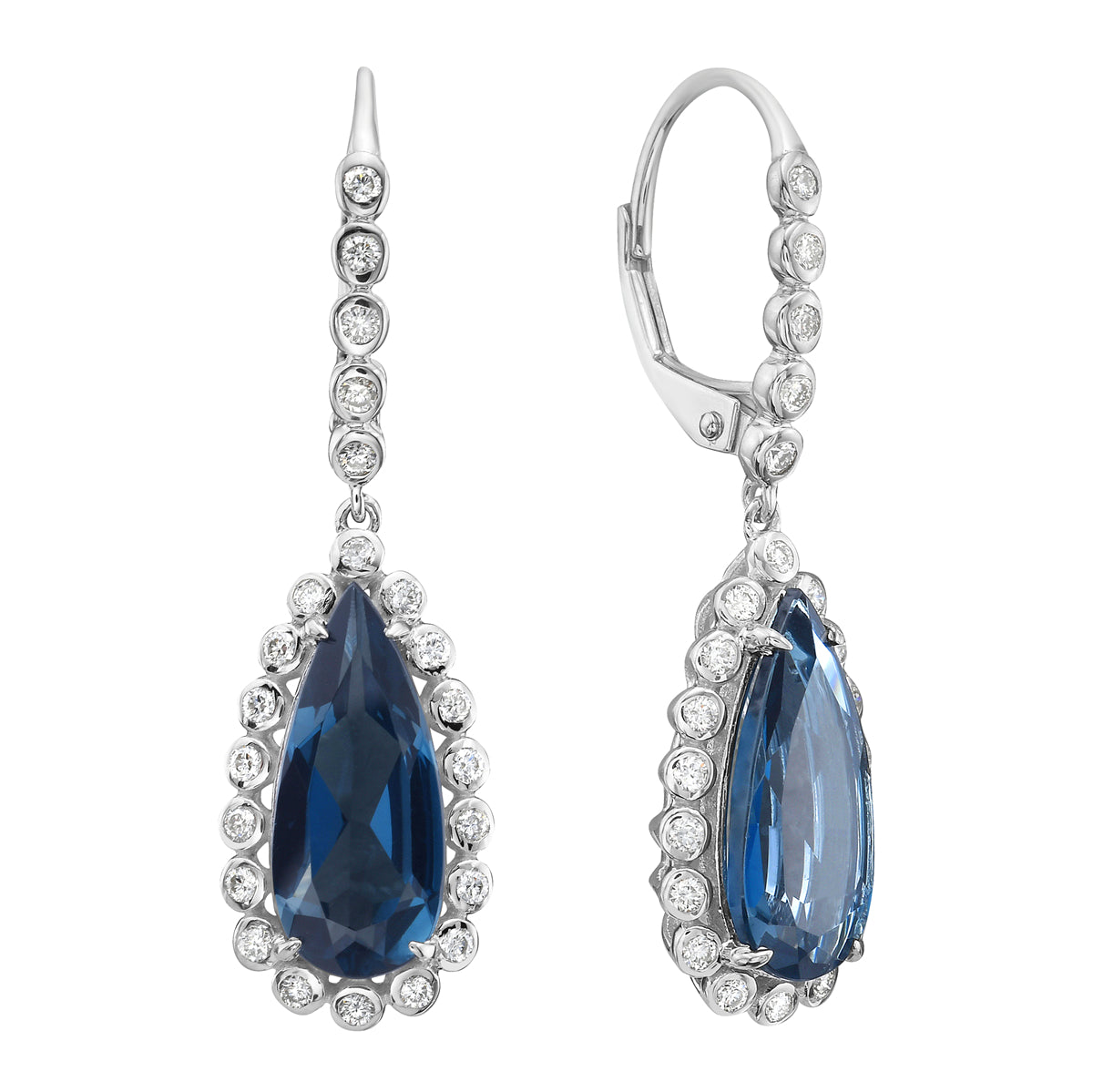 14K White Gold London Blue Topaz & Diamond Drop Earrings