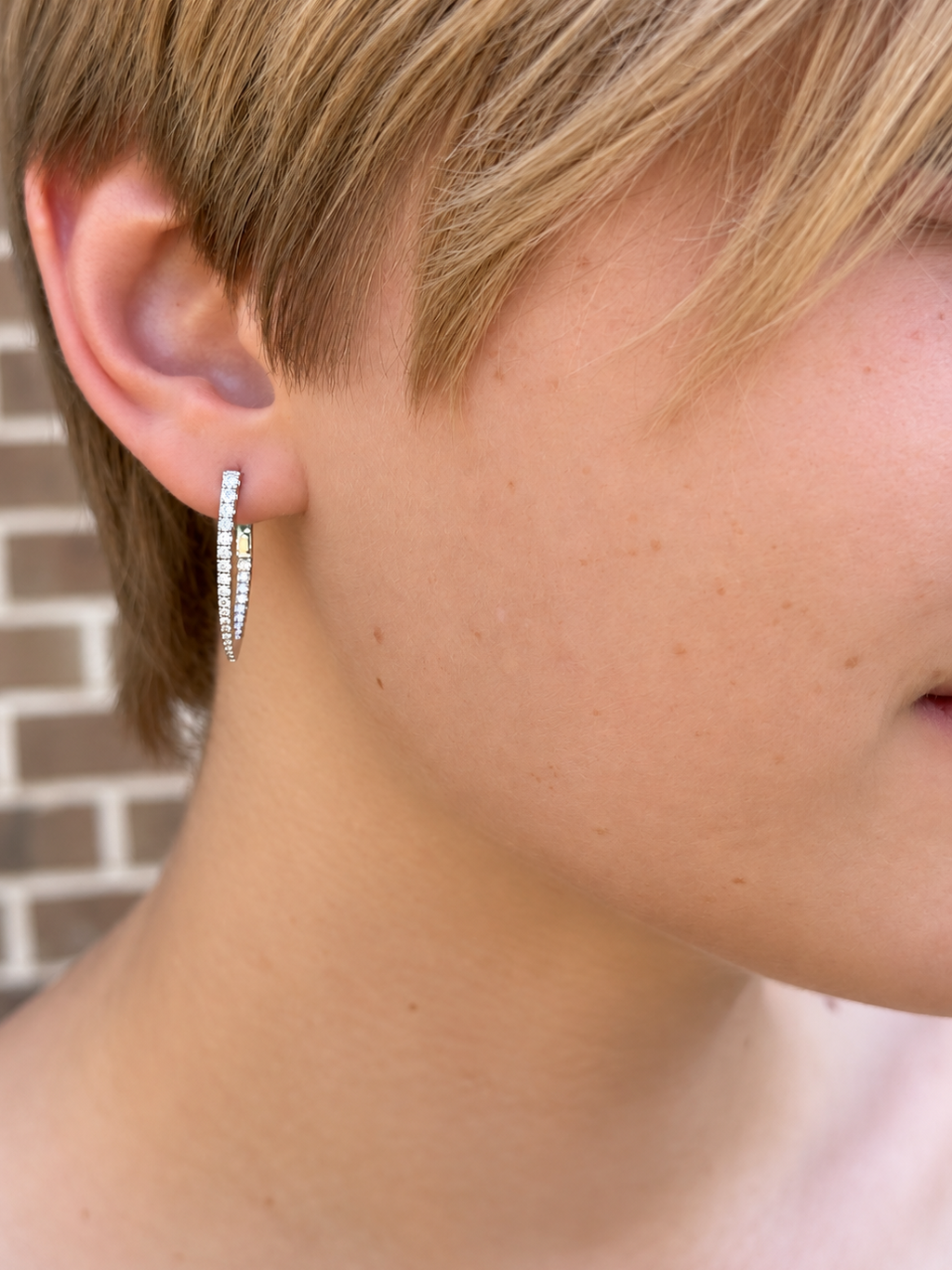 18K White Gold Diamond Inside-Out Hoop Earrings