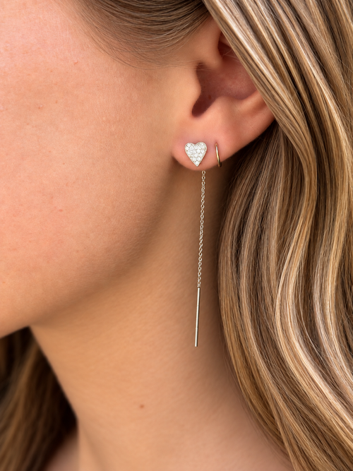 14K White Gold Diamond Heart Threader Earrings