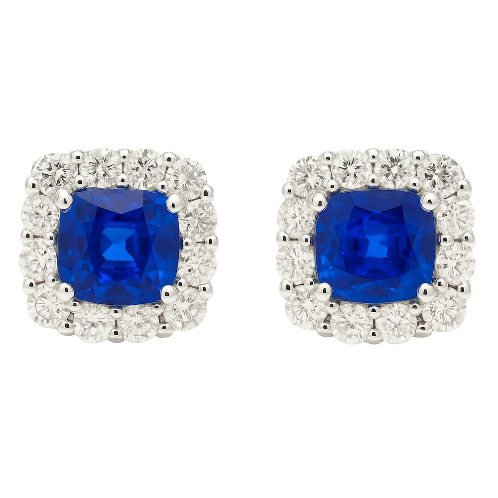 Sapphire & Diamond Halo Stud Earrings