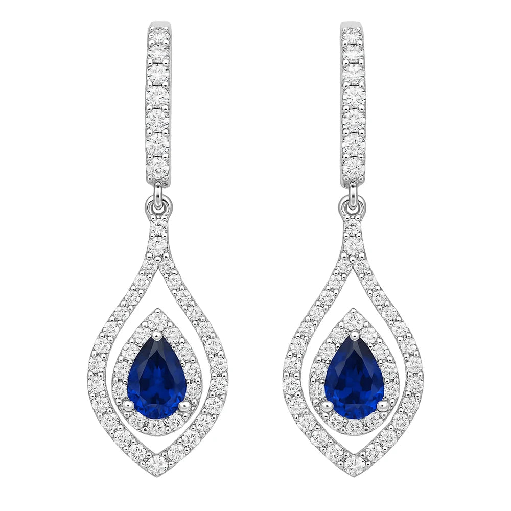 Pear-Shaped Sapphire & Diamond Drop Earrings