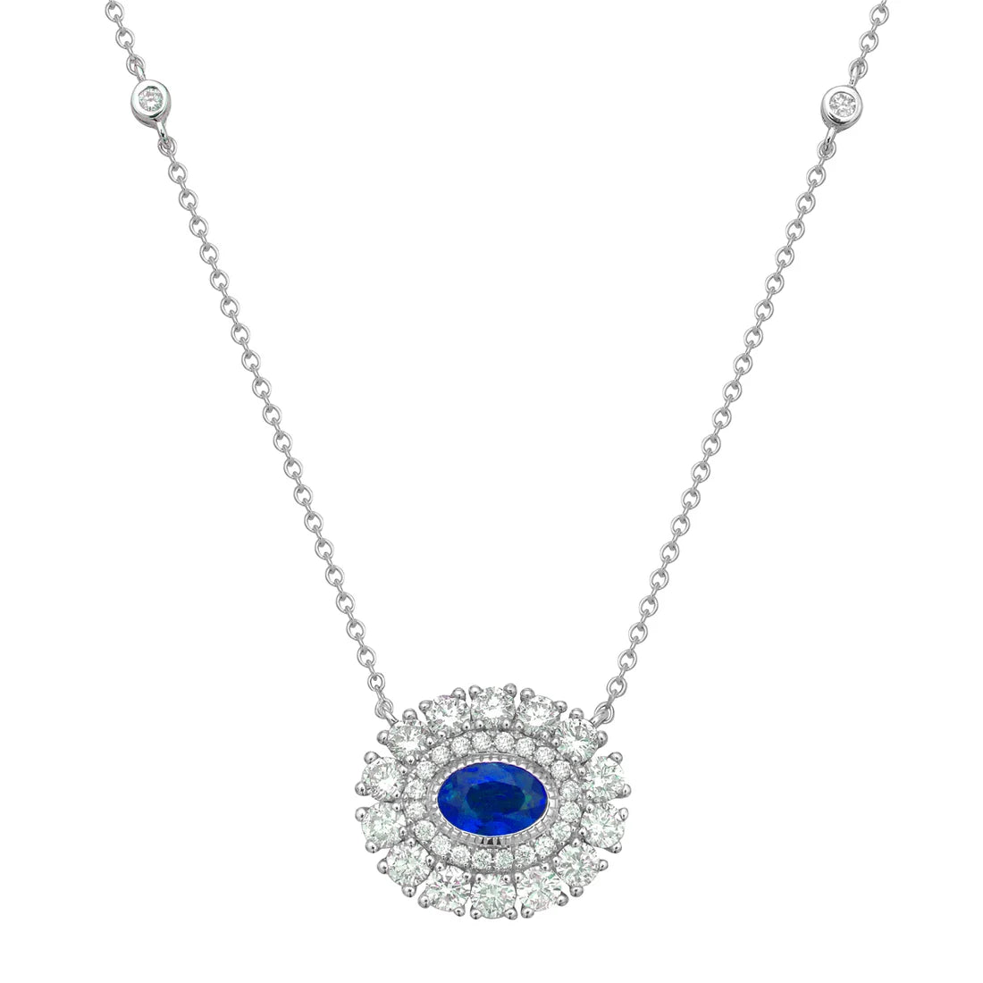 Oval Sapphire & Diamond Halo Pendant Necklace