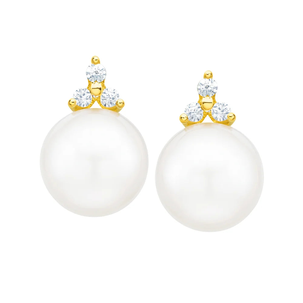 Freshwater Pearl & Diamond Stud Earrings