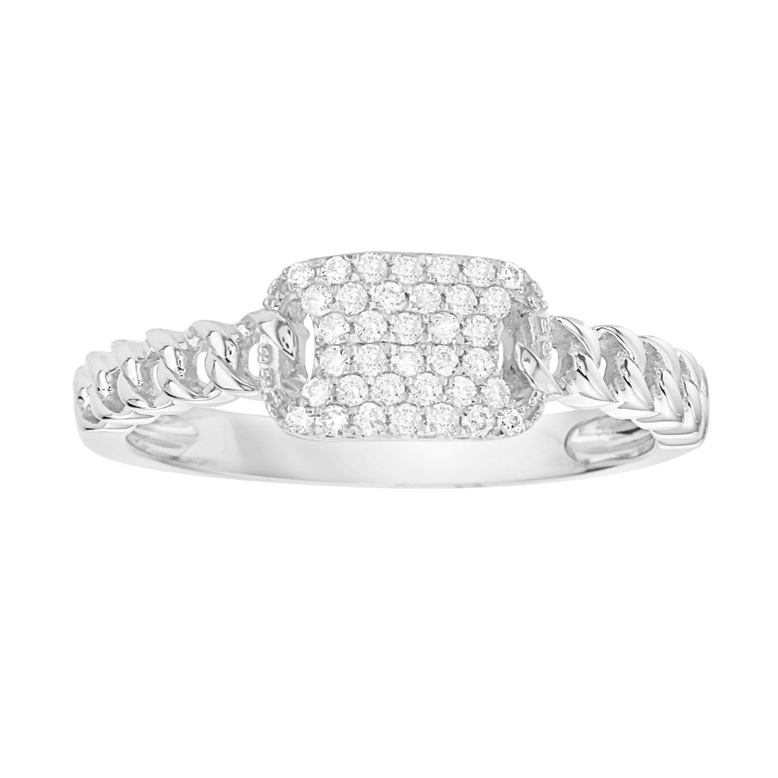 14K White Gold Pavé Diamond Link Ring