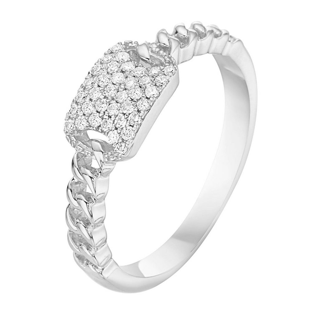 14K White Gold Pavé Diamond Link Ring