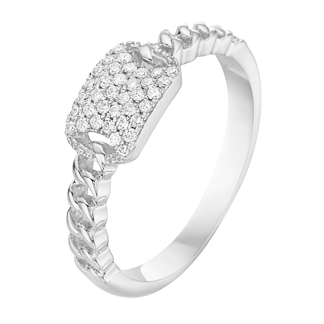 14K White Gold Pavé Diamond Link Ring