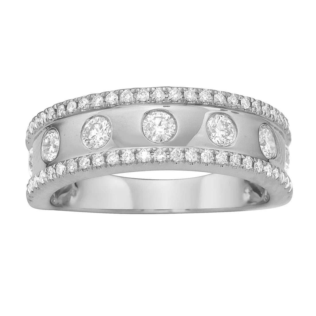 14K White Gold Burnish & Pavé Diamond Band
