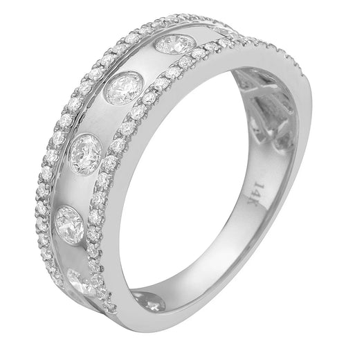 14K White Gold Burnish & Pavé Diamond Band