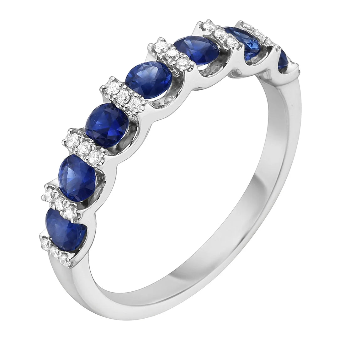 14K White Gold Sapphire & Diamond Band