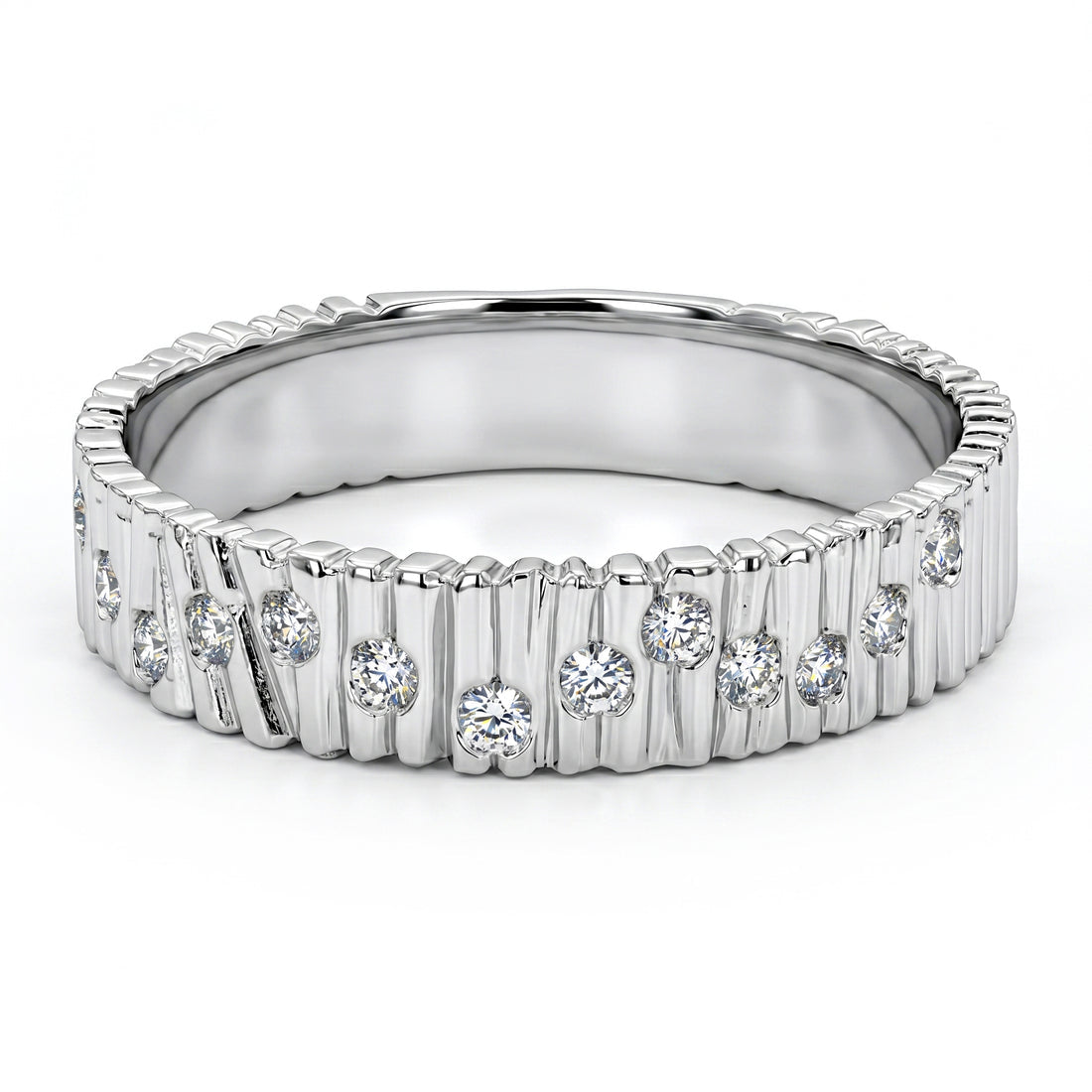 14K White Gold Burnish-Set Diamond Band