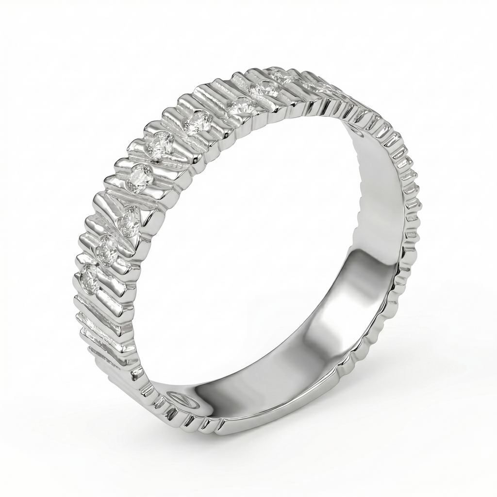 14K White Gold Burnish-Set Diamond Band