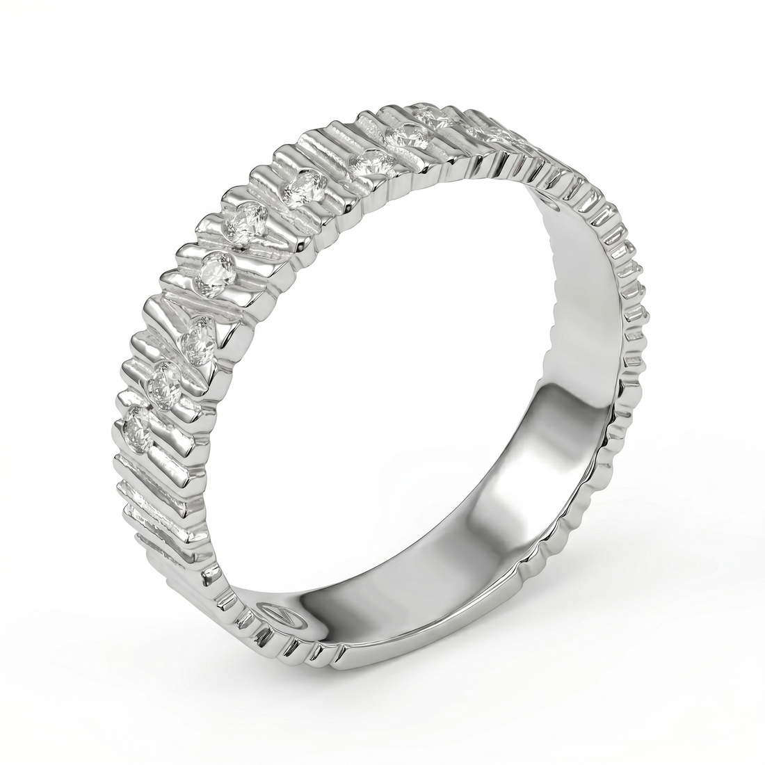 14K White Gold Burnish-Set Diamond Band