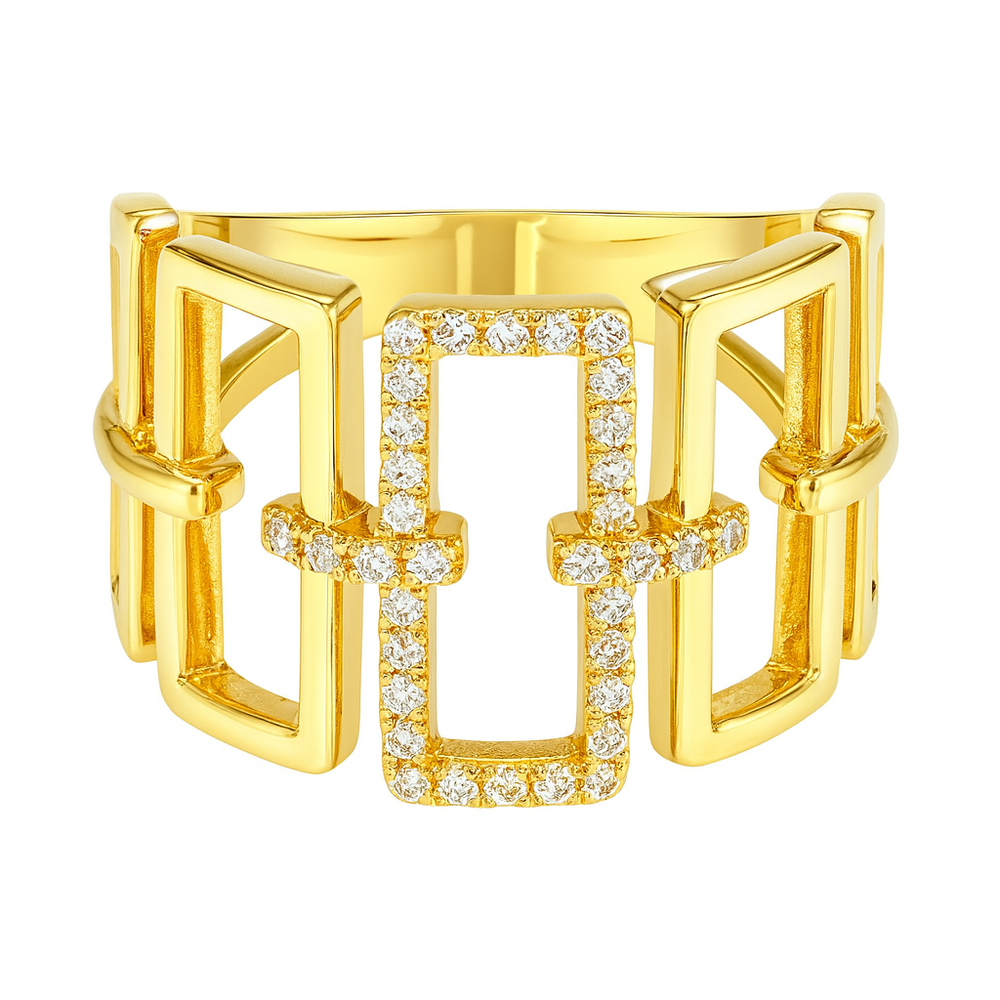 14K Yellow Gold Diamond Geometric Link Ring