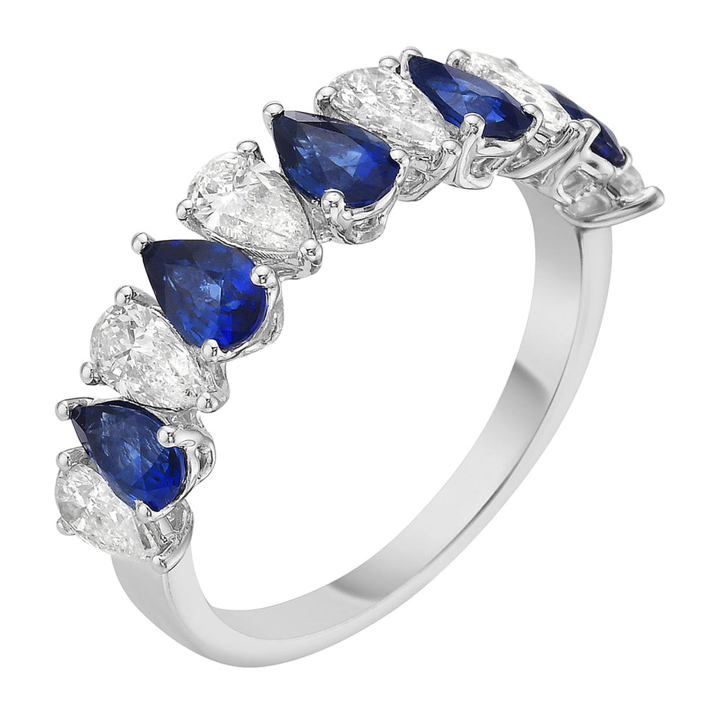 18K White Gold Pear-Shaped Sapphire & Diamond Band