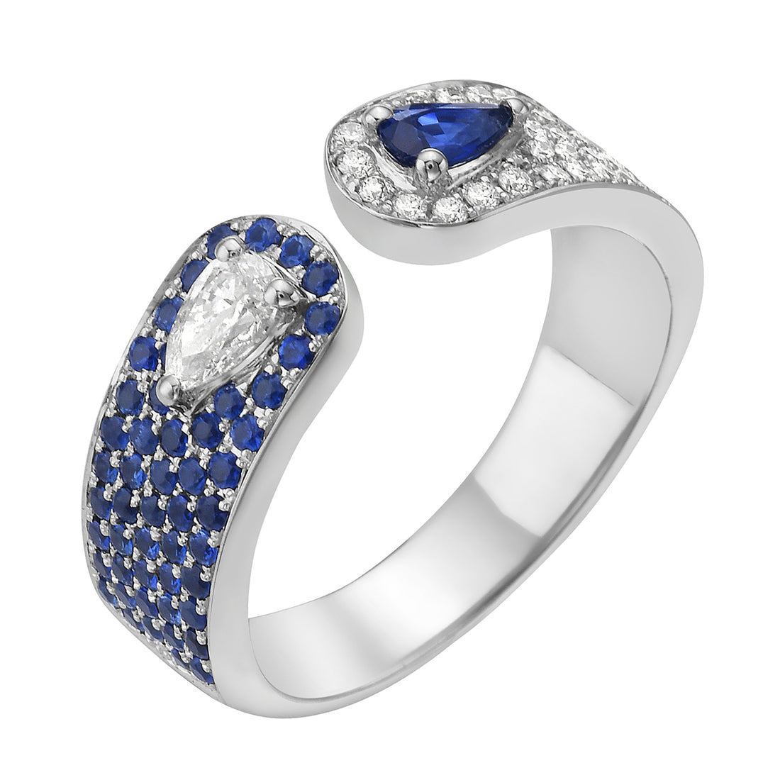 14K White Gold Pear-Shaped Sapphire & Diamond Open Ring