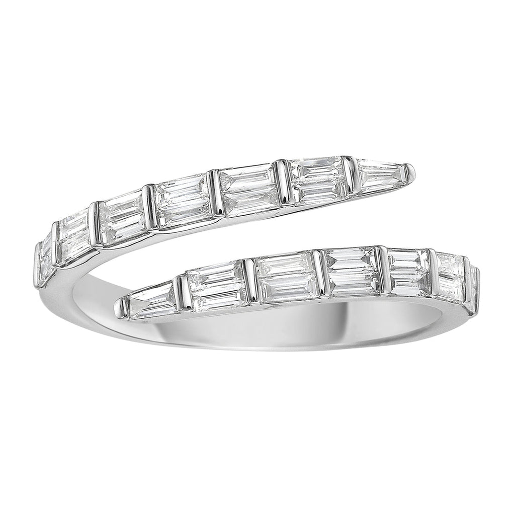 14K White Gold Baguette Diamond Bypass Ring