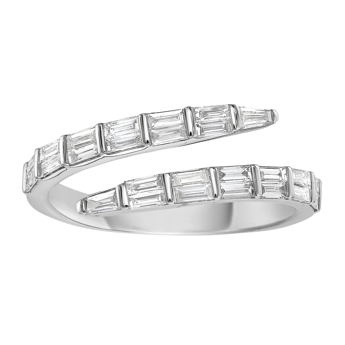 14K White Gold Baguette Diamond Bypass Ring