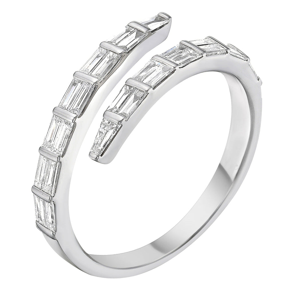 14K White Gold Baguette Diamond Bypass Ring