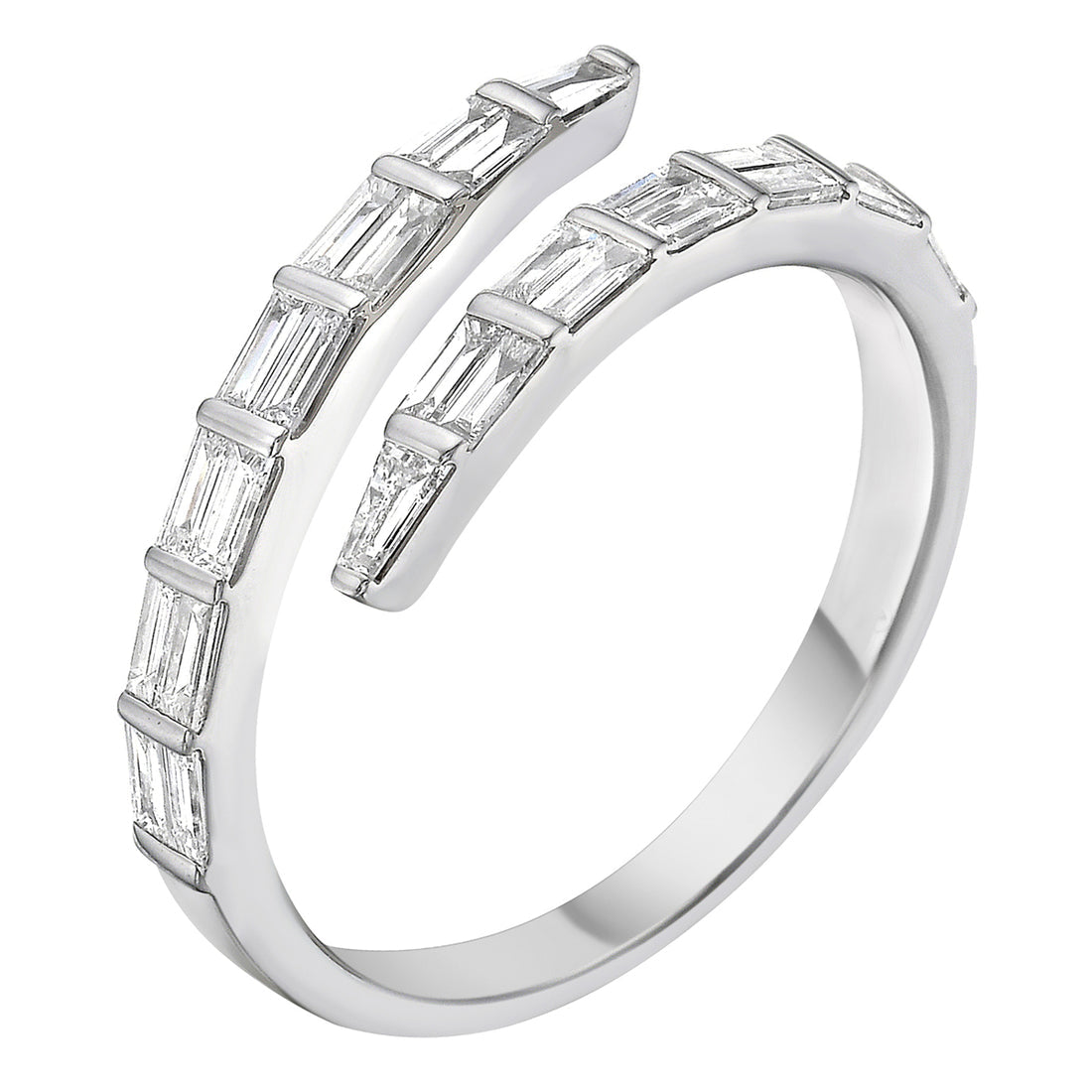 14K White Gold Baguette Diamond Bypass Ring