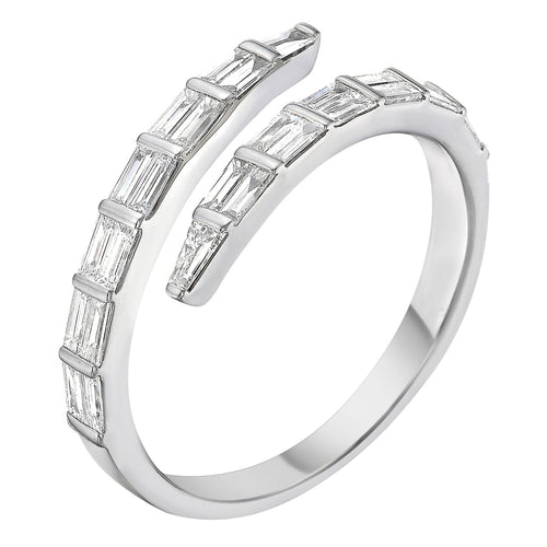 14K White Gold Baguette Diamond Bypass Ring
