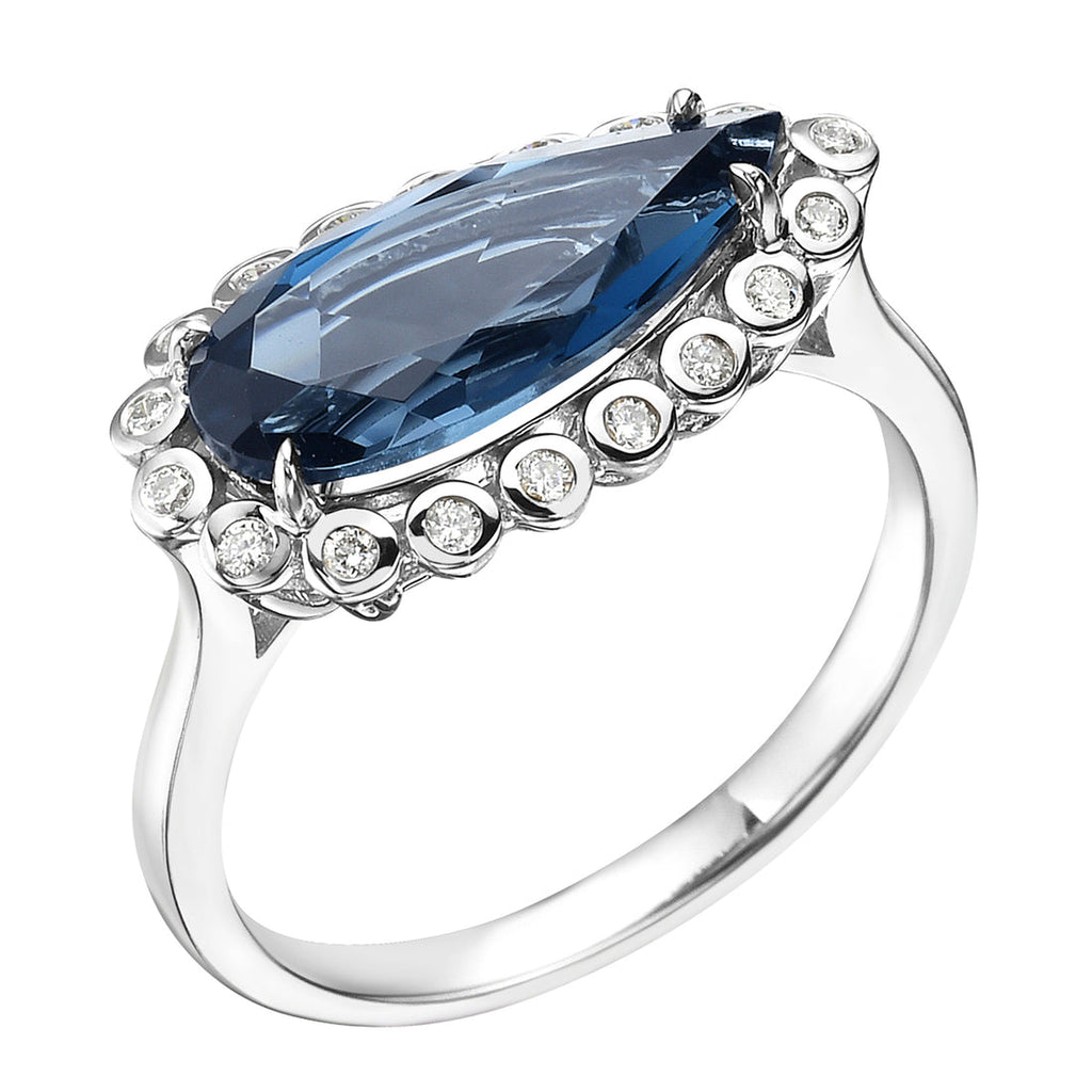 14K White Gold London Blue Topaz & Diamond Halo Ring