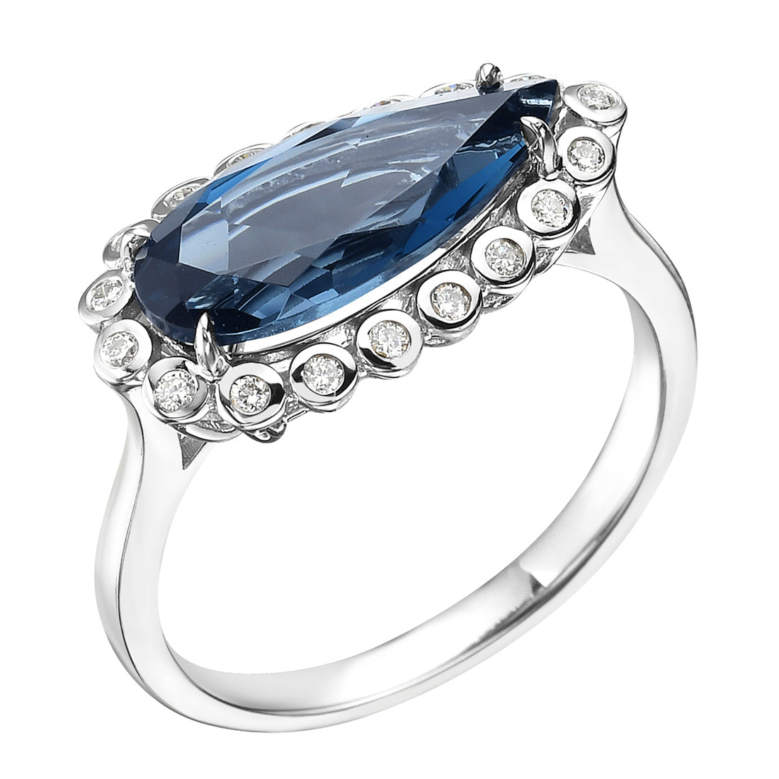 14K White Gold London Blue Topaz & Diamond Halo Ring