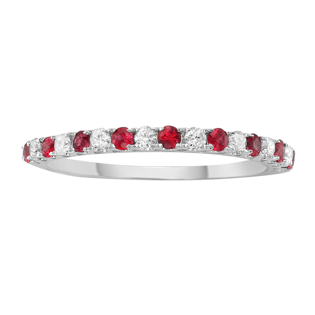 14K White Gold Ruby & Diamond Alternating Band