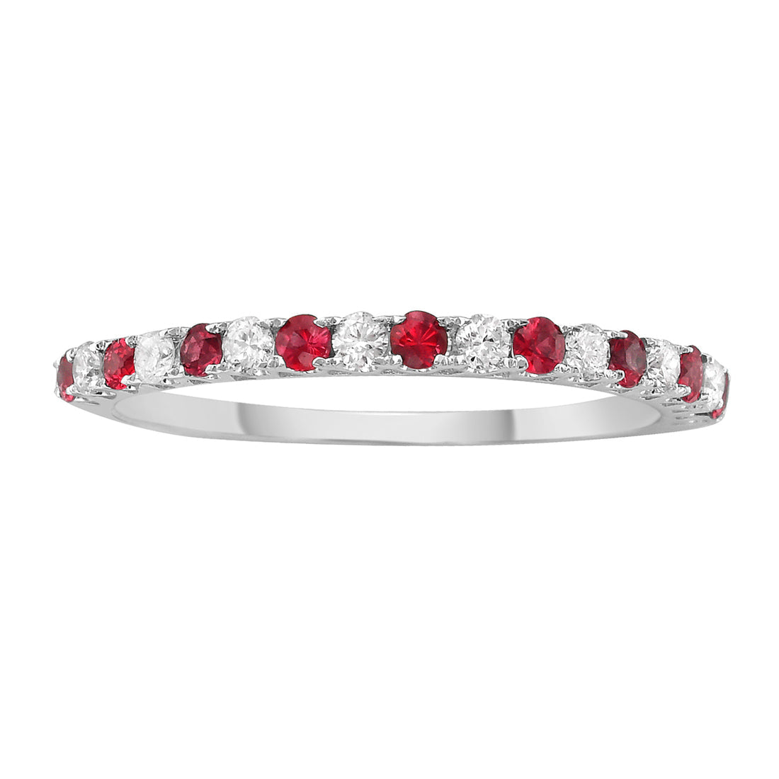 14K White Gold Ruby & Diamond Alternating Band