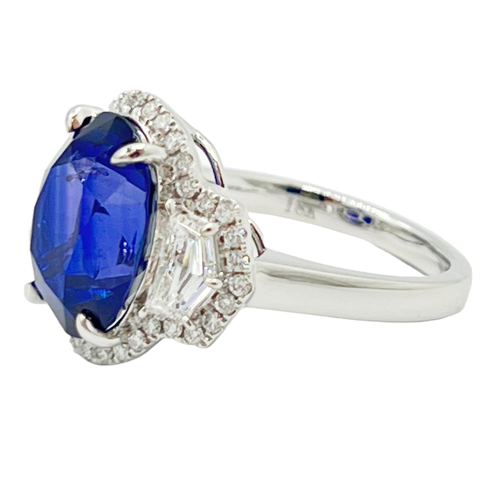 18K White Gold 7.47 CT Sapphire & Diamond Halo Ring