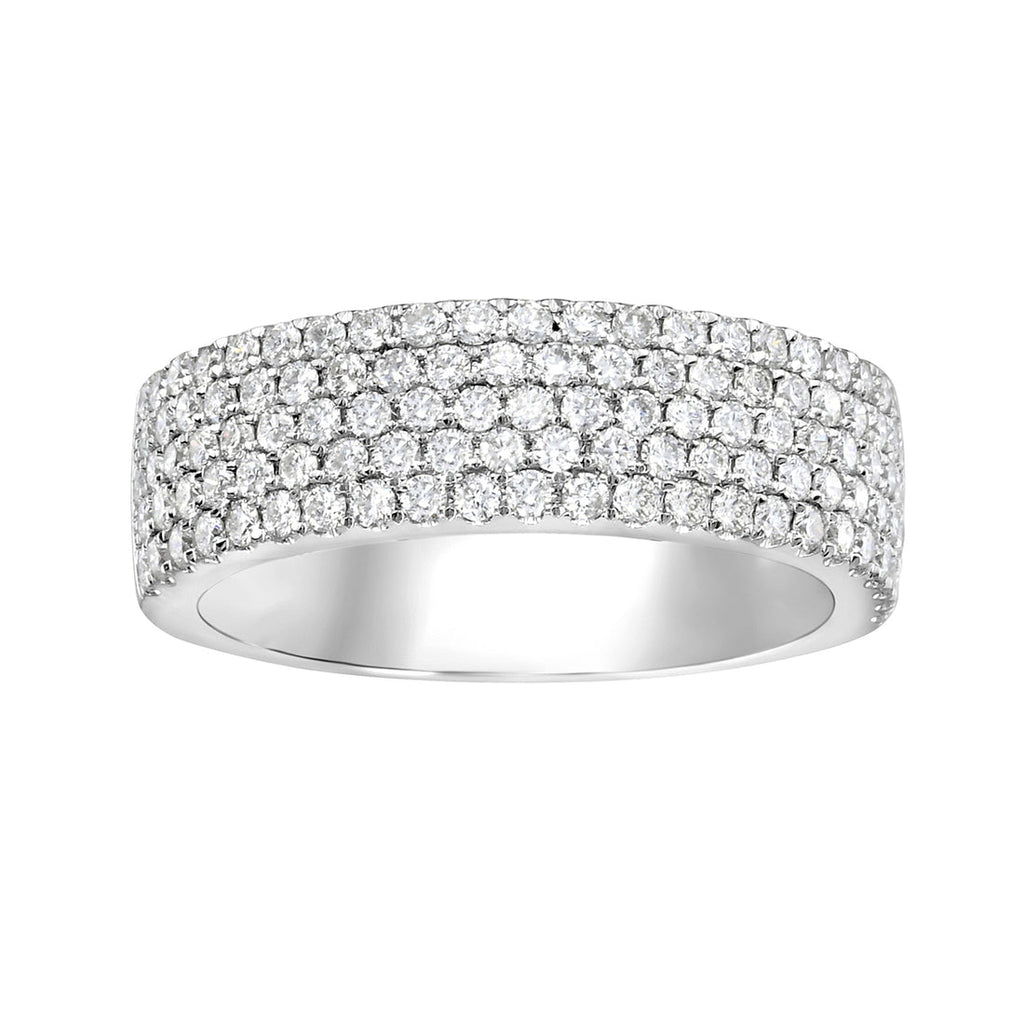 14K White Gold Five-Row Pavé Diamond Band