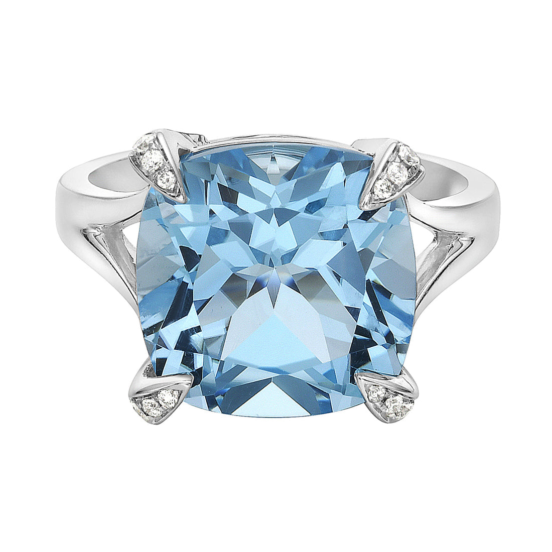 14K White Gold 8.88 CT Sky Blue Topaz & Diamond Ring