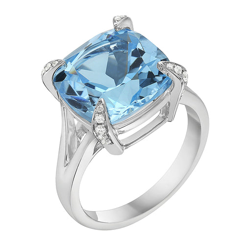 14K White Gold 8.88 CT Sky Blue Topaz & Diamond Ring